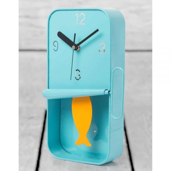 Blue Metal Sardine Tin Pendulum Wall Clock