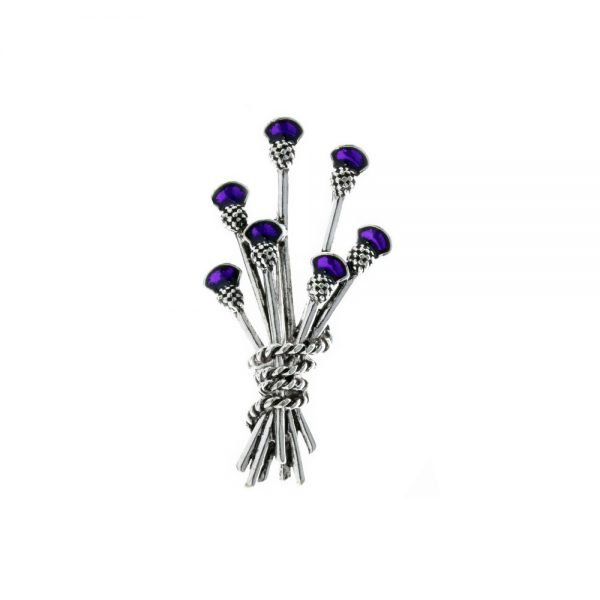 Rhodium & Purple Thistle Bunch Brooch