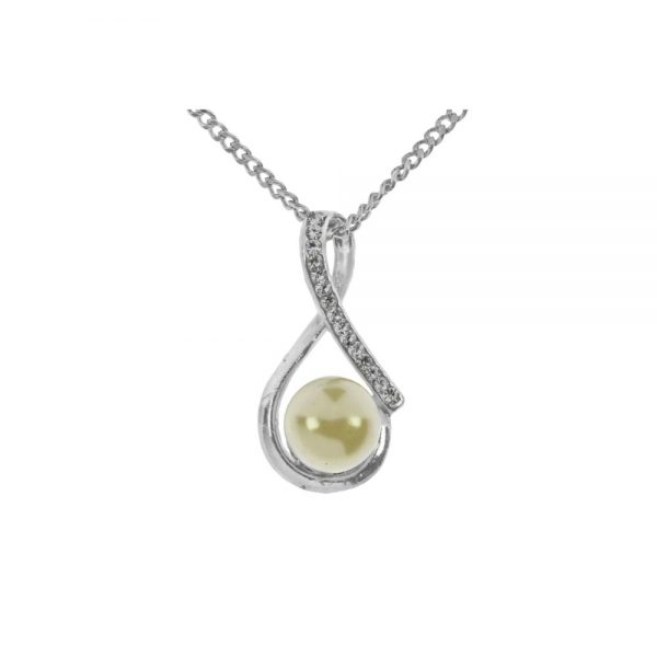 Pearl Infinity Clear Stones Silver Neclace
