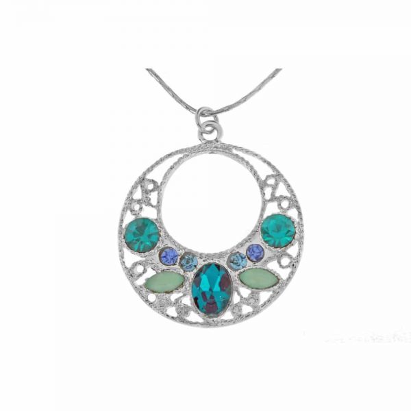Filigree Disc Blue Stone Necklace
