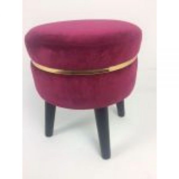 Velour Footstool Deep Red