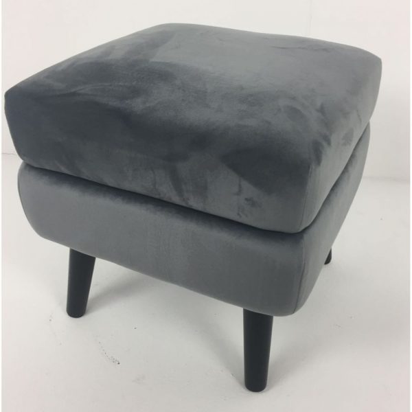 Ines Square Footstool Grey Velvet