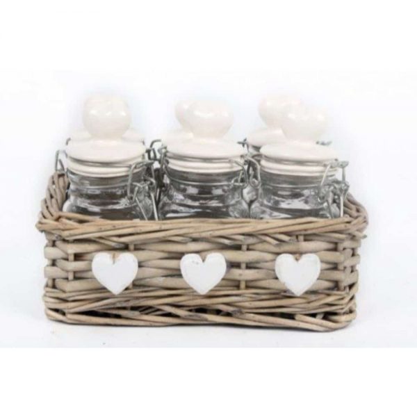 Set of 6 Spice Jars In Basket 17x12cm