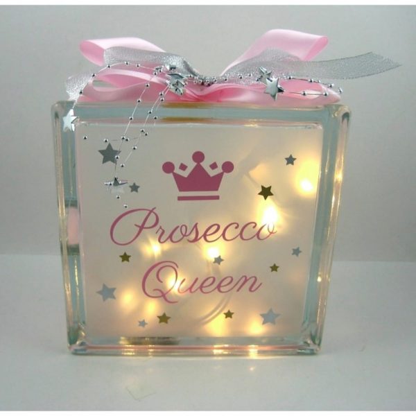 Prosecco Queen Glass Block