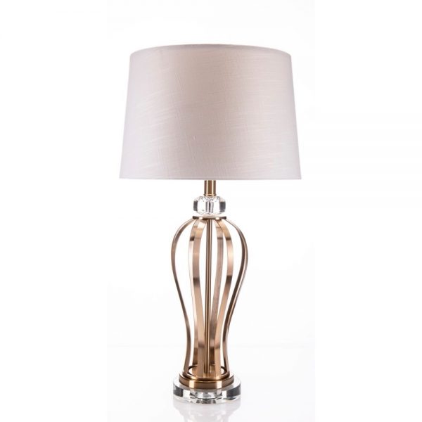 Champange Ribbed Lamp and White Shade H71cm