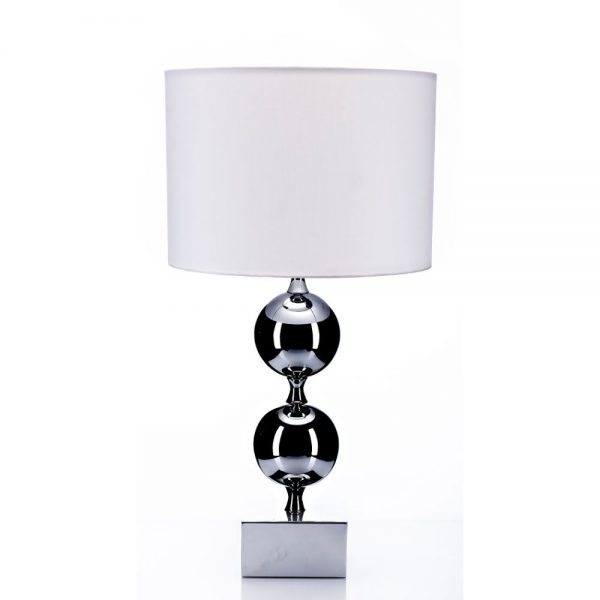 Silver Lamp with 2 Spheres and White White H69cm