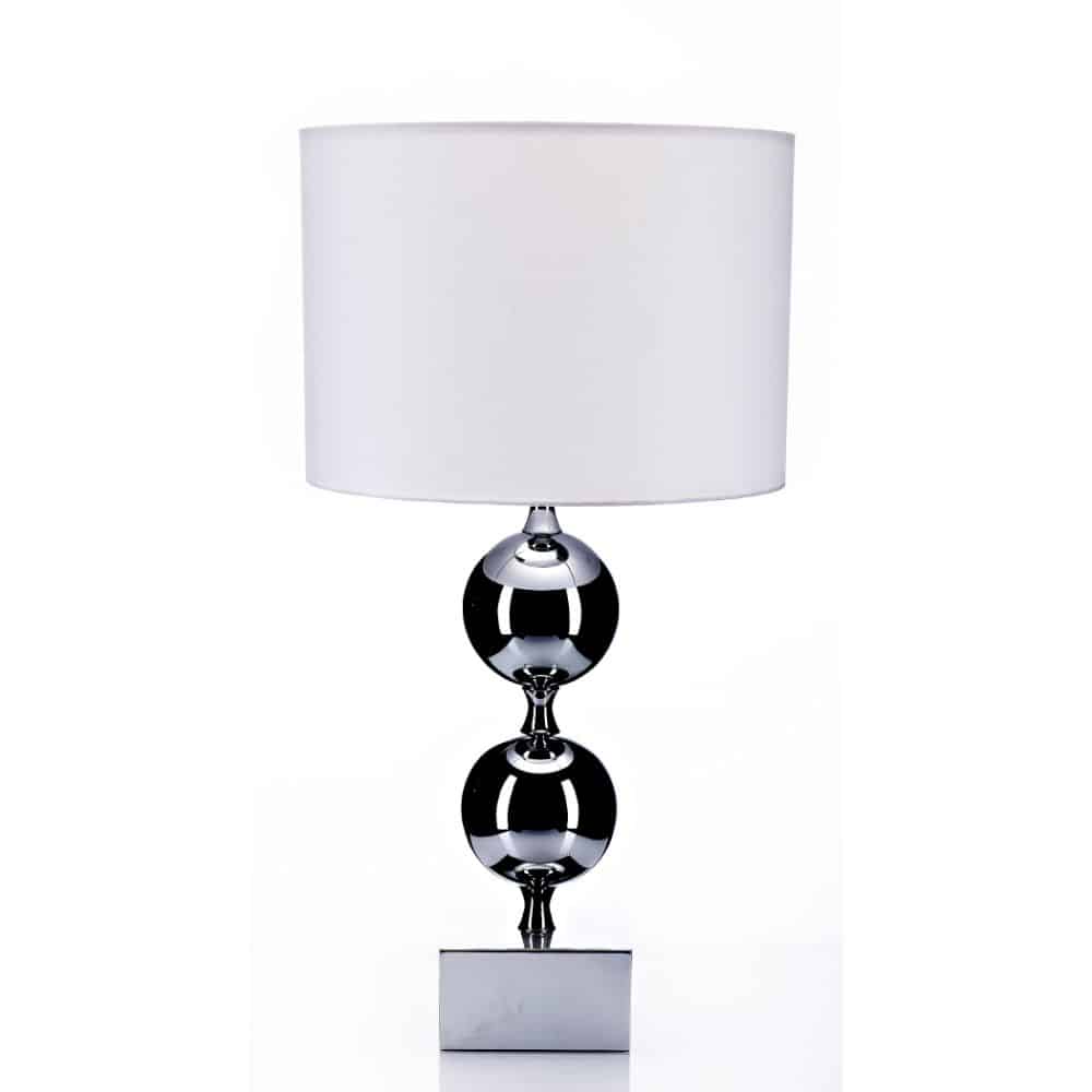 Silver Lamp with 2 Spheres and White White H69cm