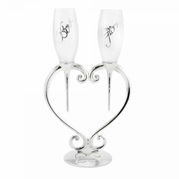 Silverplated Bride & Groom Twin Champagne Flutes