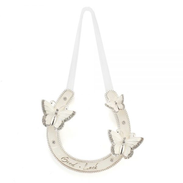 Silverplate Goodluck ButterFly Diamante HorseShoe