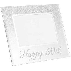 Silver Glitter Happy 50th Frame 4x6in