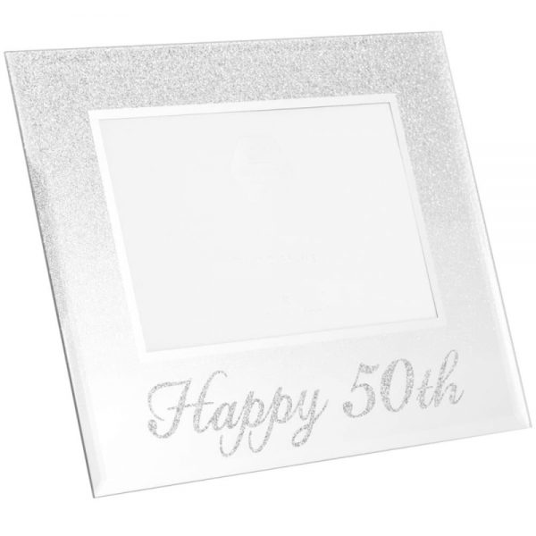 Silver Glitter Happy 50th Frame 4x6in