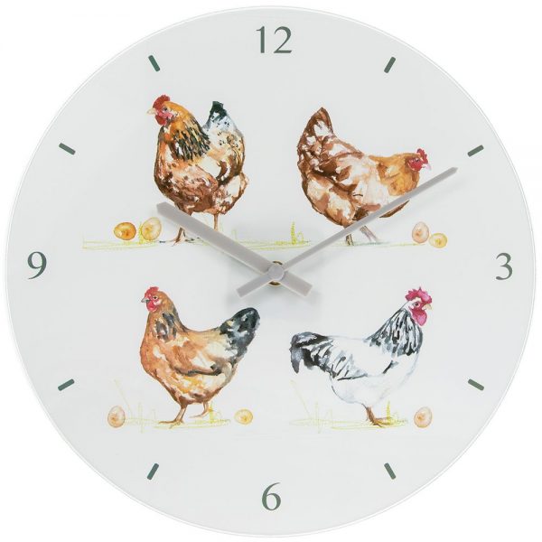 Chickens Glass Wall Clock