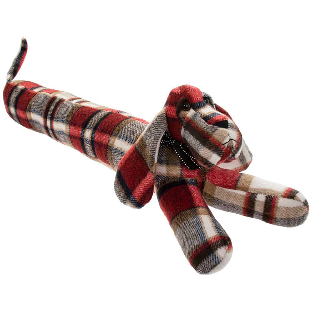 Red Check Dachshund Draught Excluder 79x12x16cm
