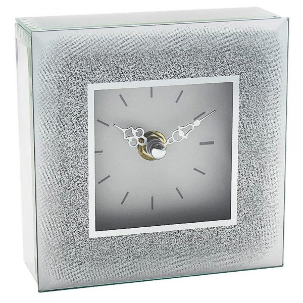 Silver Glitter Clock 12x12x5cm