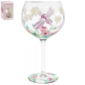 Hand Painted Dragonfly Gin Glass