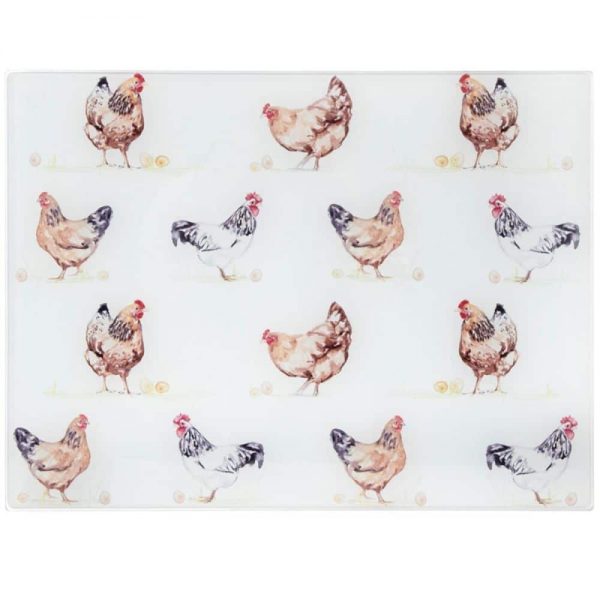 Chickens Glass Cutting Board Large 40x30cm