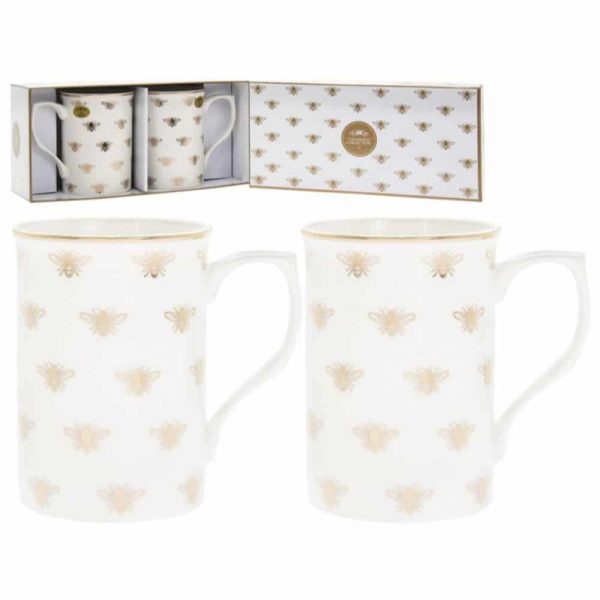 Gold Bees Mugs Set of 2