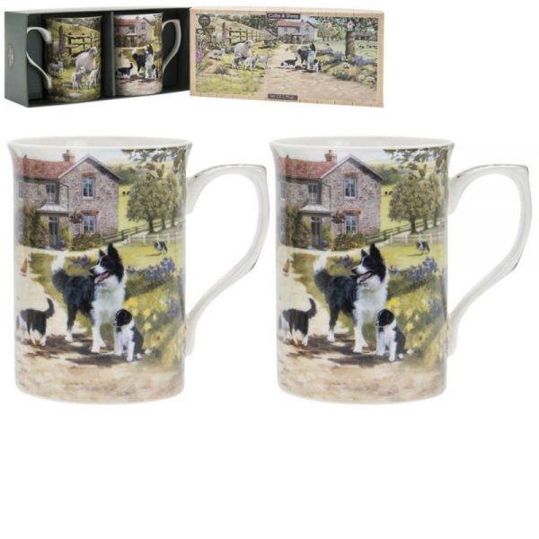 Collie and Sheep Mugs Set of 2