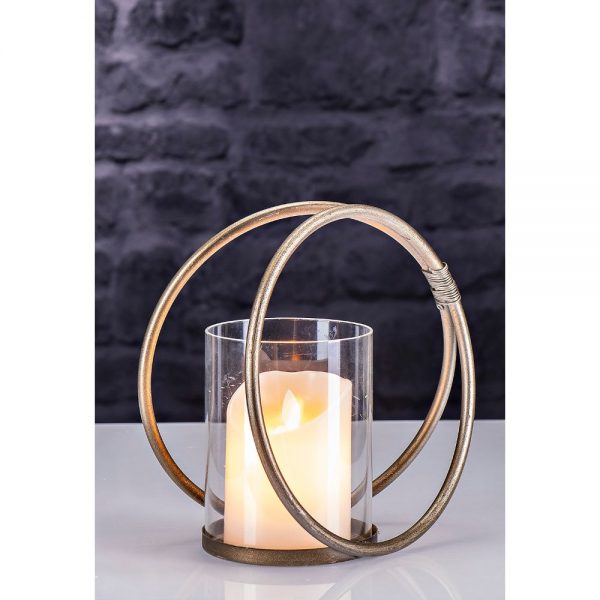 Champagne Hoop Metal Round lantern H20cm