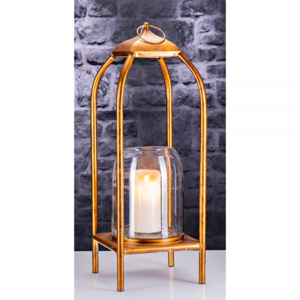 Antique Gold Square Lantern With Glass Inner H69cm