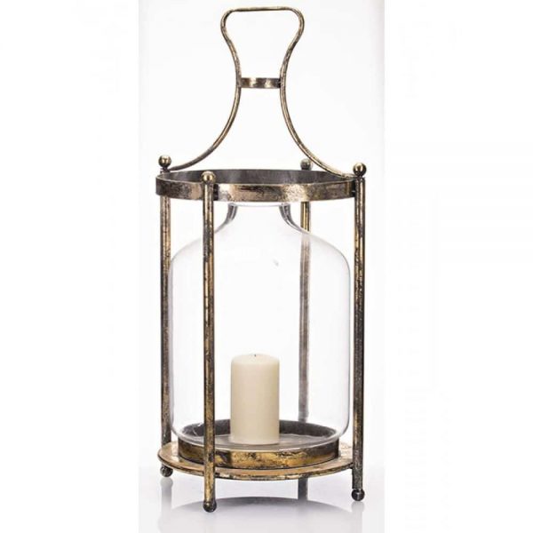 Gold Metal Lantern with Glass Insert H73cm Round