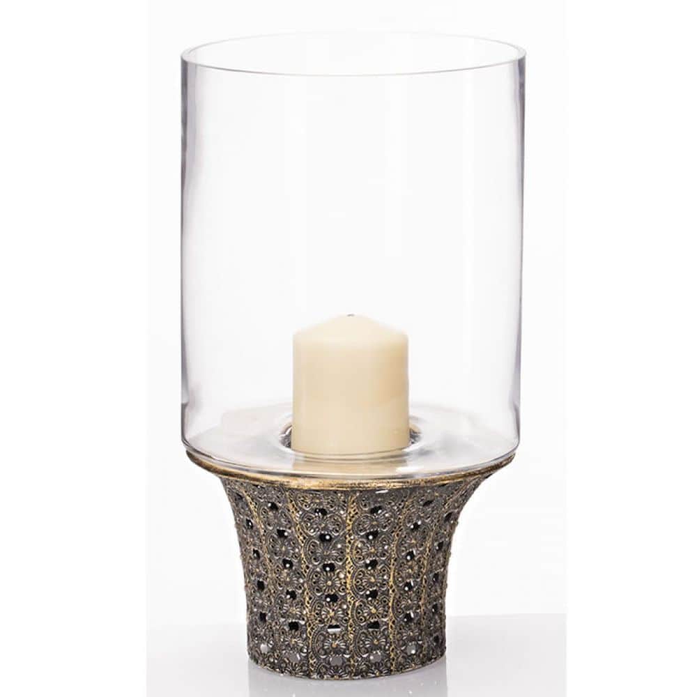 Antique Metal Base with Glass Candle Holder H39cm