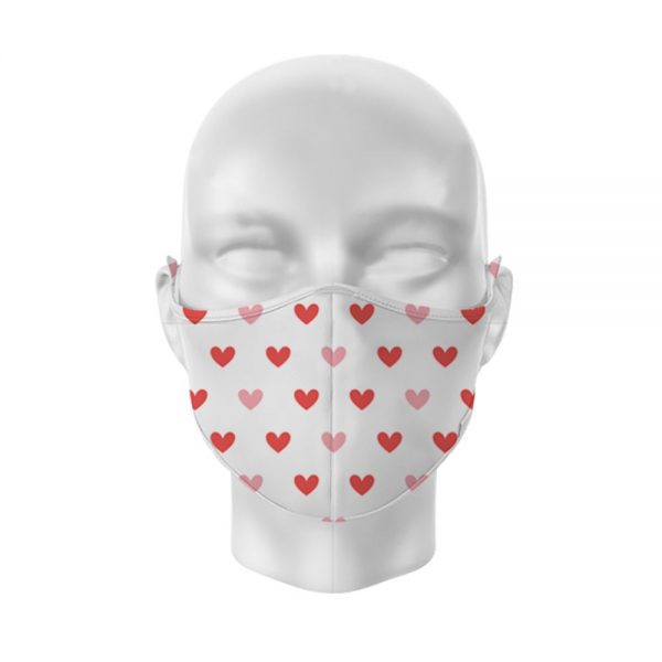 White with Red Hearts Reusable Face Covering Large