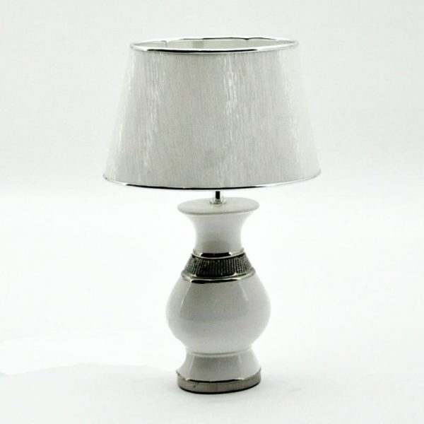 White and Silver Band Lamp and Shade H50cm