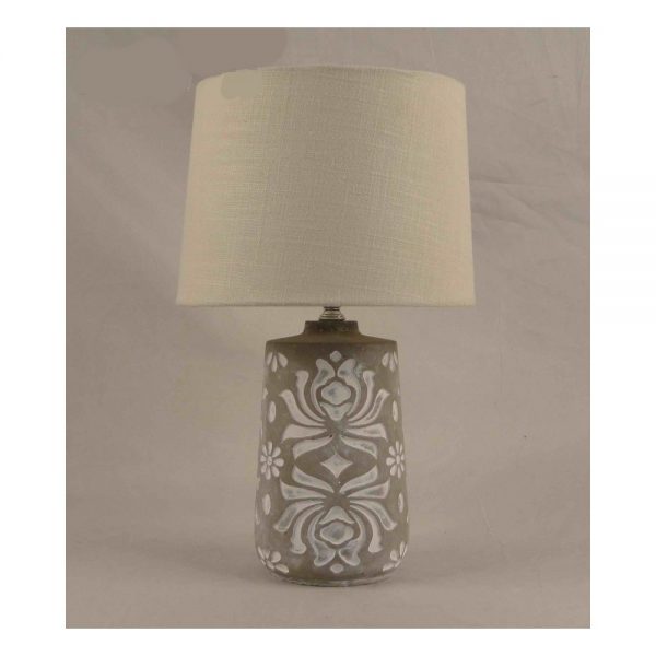 Lamp and Shade 38cm Grey and White Base