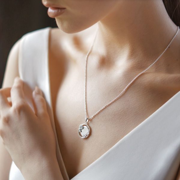 Circular Floral Pendant with Clear Stones