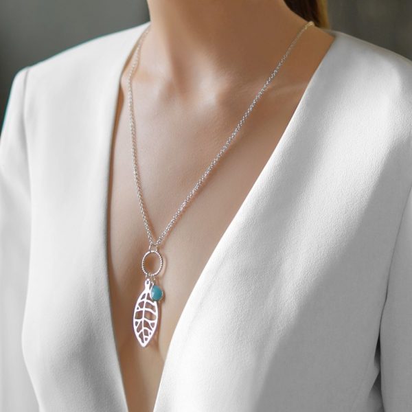 Leaf Oval Pendant with Blue Stone