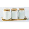 3Pc White Ceramic and Bamboo Canister Set 17x38cm
