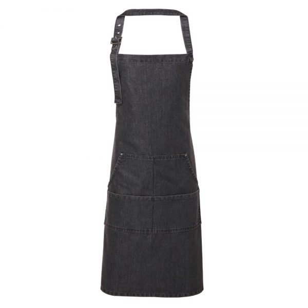 Jeans Stitch Black Denim Bib Apron