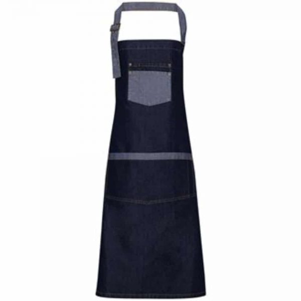 Indigo Denim Bib Apron with Front Pocket