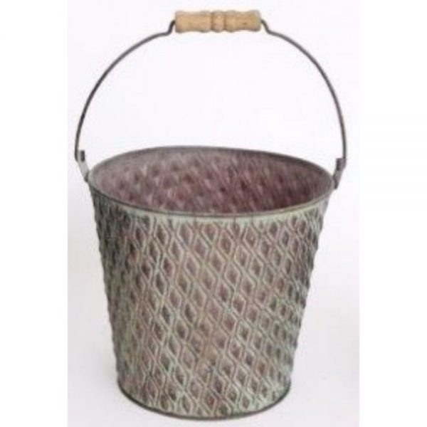 Green Metal Bucket Planter 18x16cm