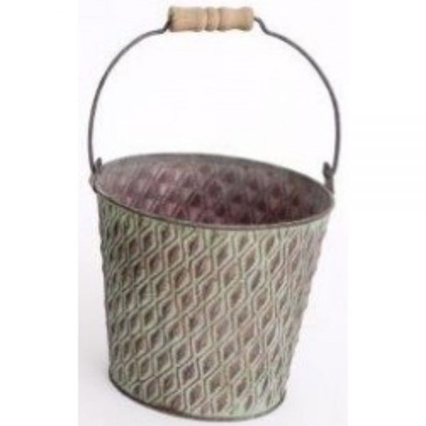 Green Metal Bucket Planter 14x13cm