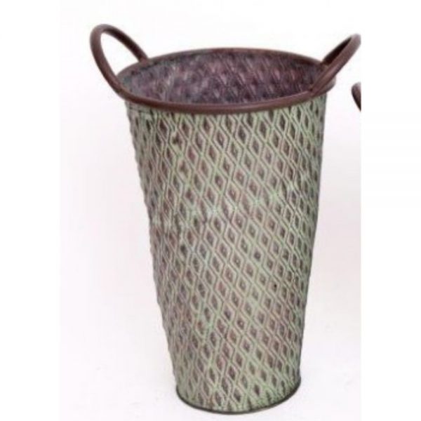 Tall Green Metal Planter 29x18cm