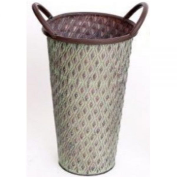 Tall Green Metal Planter 25x16cm