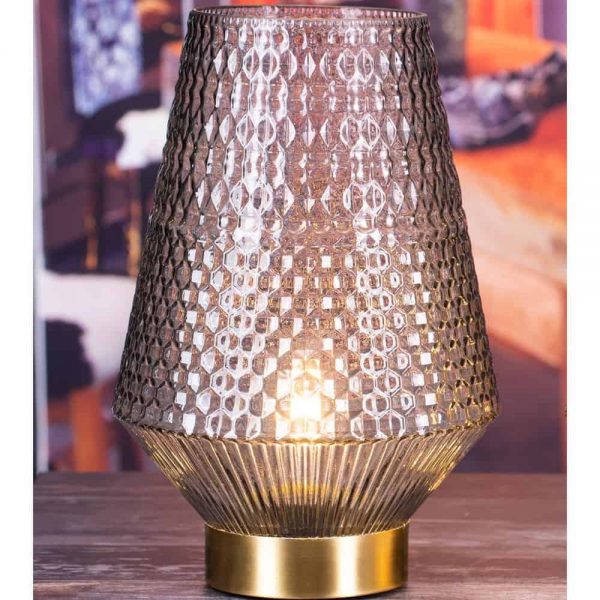 Grey LED Glass Lantern Height 30cm