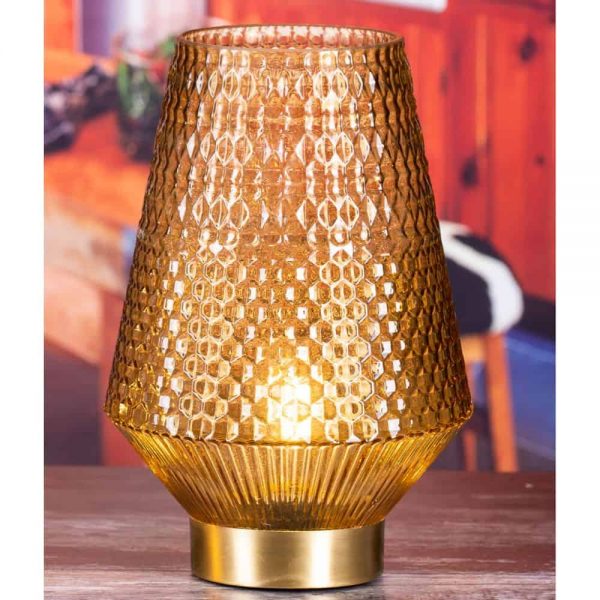 Amber Glass LED Lantern Height 30cm