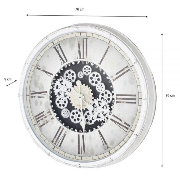 Clockworks Gears Clock Antique White 76cm