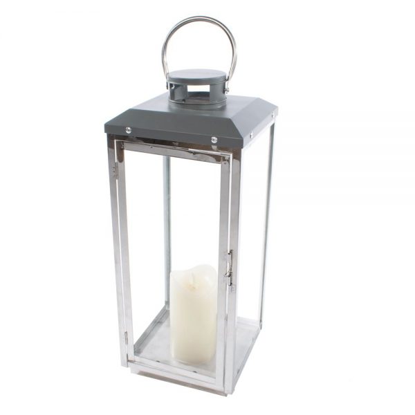 Sona Lantern Chrome & Grey Small Height 19cm