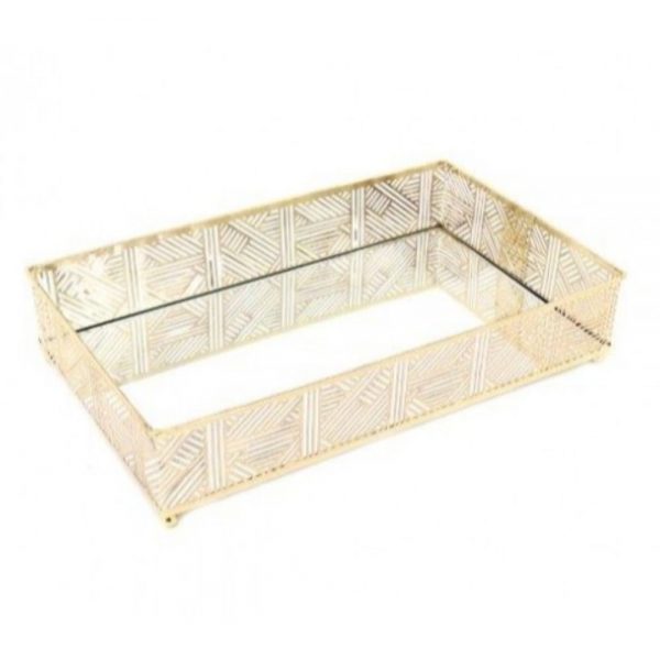 Gold Colour Lattice Mirrored Tray 16x27cm