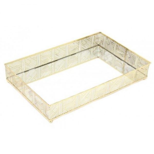 Gold Colour Lattice Mirrored Tray 21x33cm