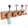 Mexican Floral Set of 4 Hooks On Wooden Base
