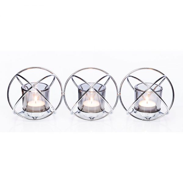 Chrome 3 Sphere Candleholder with 3 Glass Cups