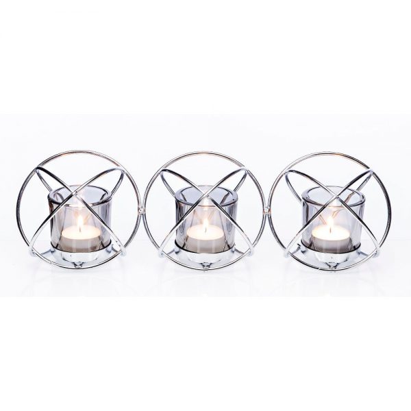 Chrome 3 Sphere Candleholder with 3 Glass Cups