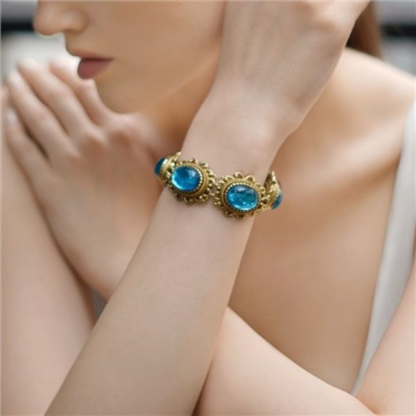 Antique Gold Plated Bracelet with Blue Stones