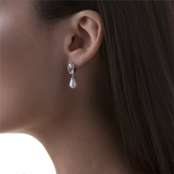 Grace Kelly Pearl & Clear Stone Drop Earrings