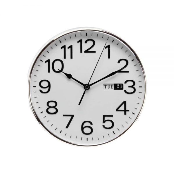 Silver Wall Clock With Day & Date